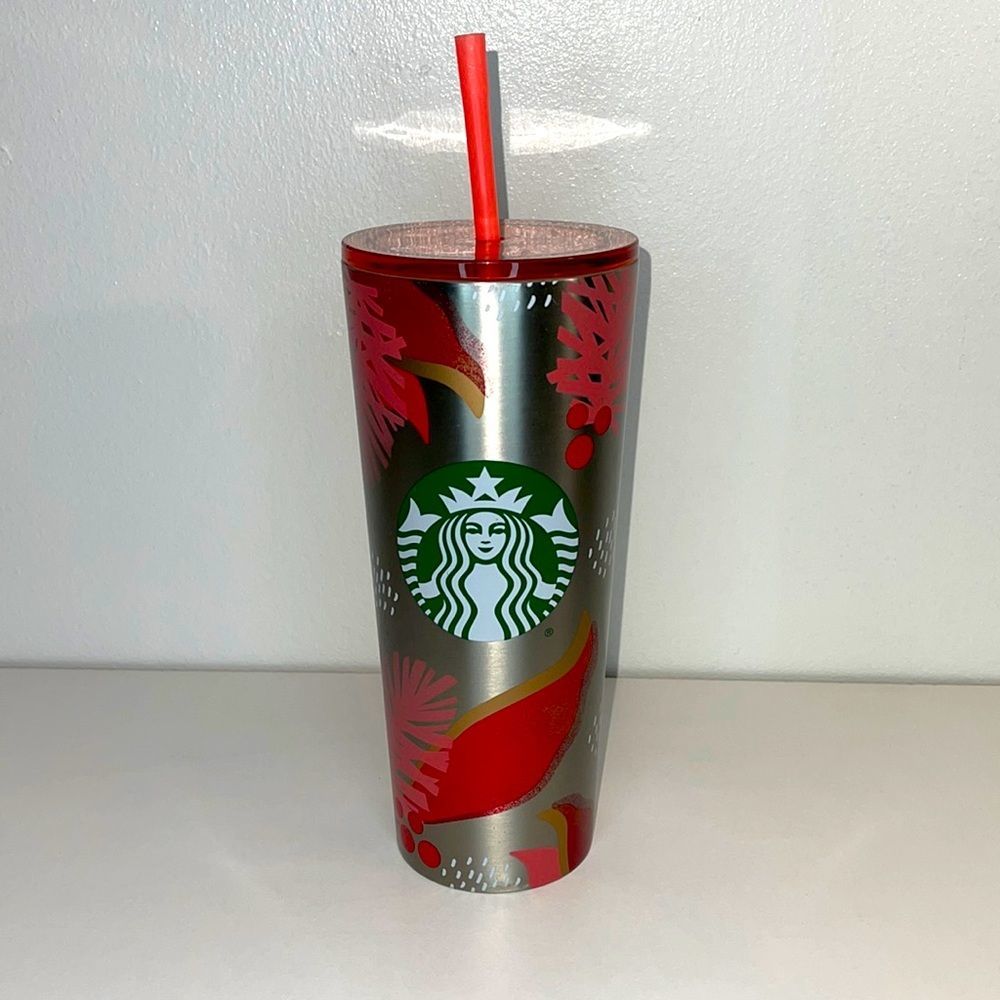 Starbucks 2019 Holiday Mistletoe Red/Pink Metal Tumbler - Picture 2 of 12